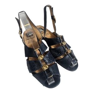 Vintage Martinelli Navy Blue Slingback Ankle Strap Sandals Size 6 Made In Italy